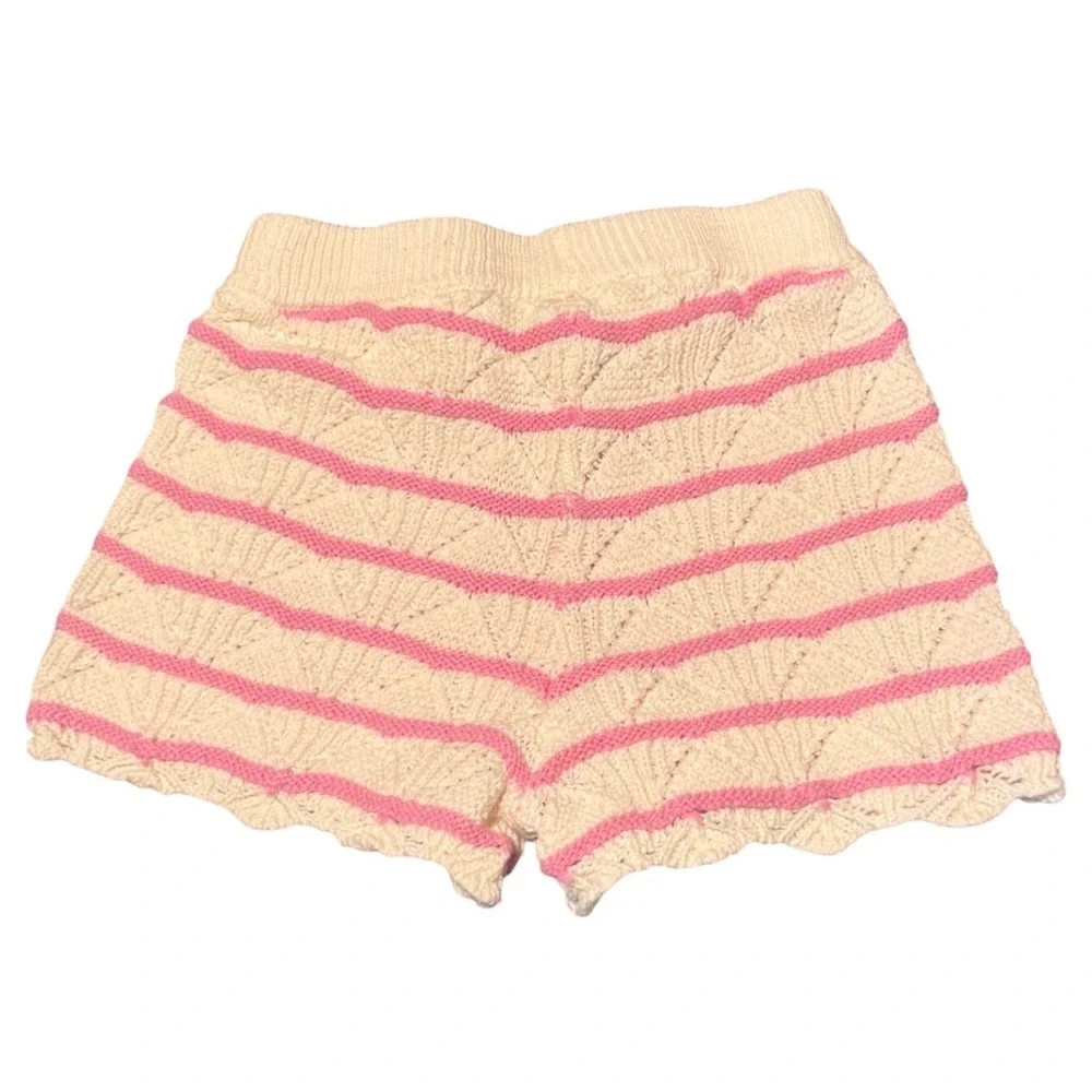 Sincerely Jules Kids Girls Cream Pink Striped Knit Scalloped Shorts Size 3T